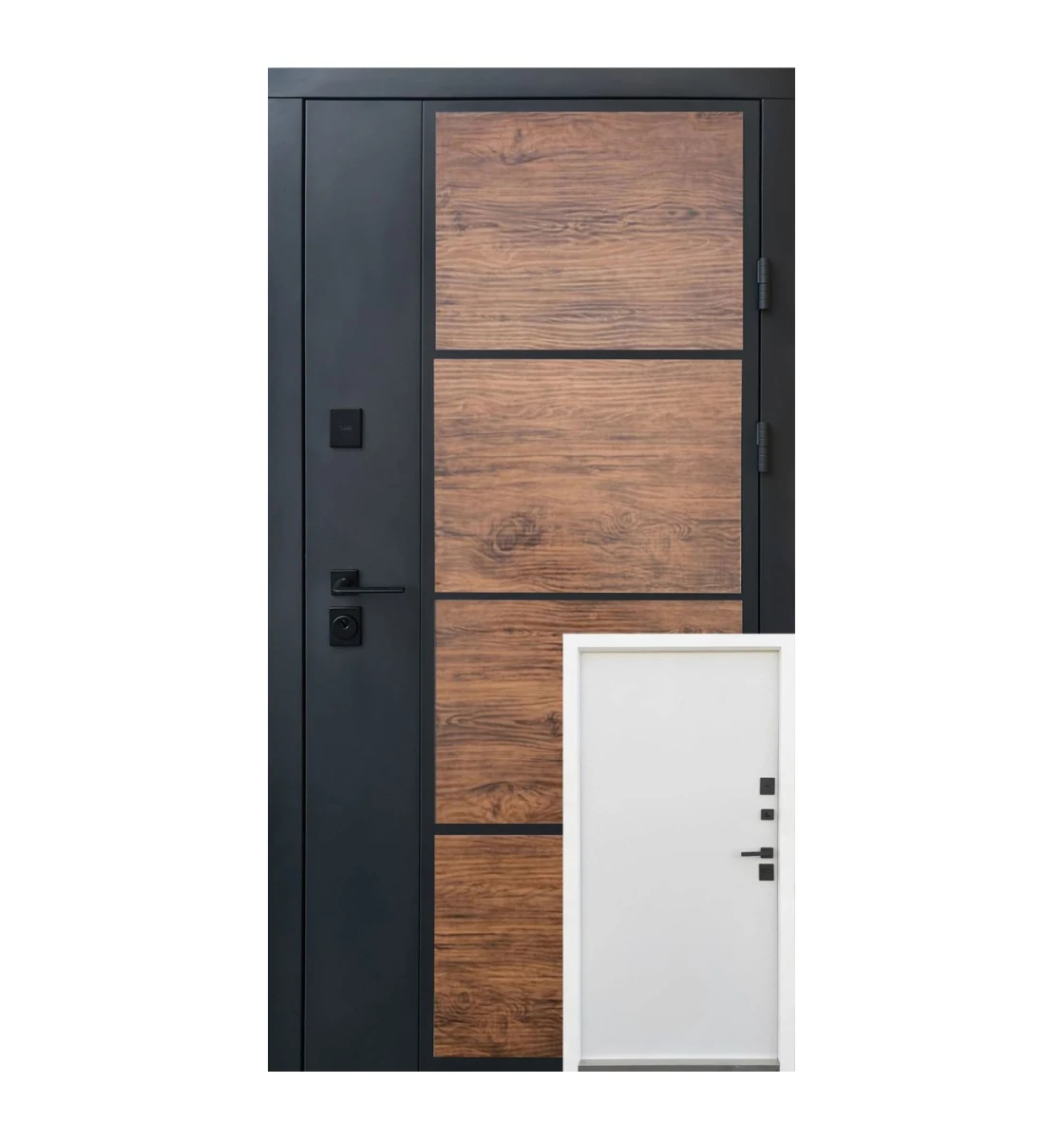 Входные двери Qdoors Стрит Бонд (Графит/темное дерево/vinorit белый)