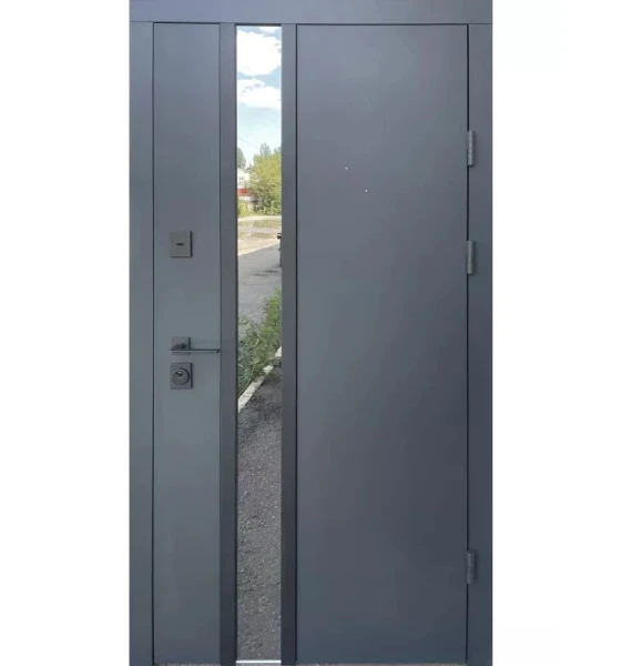 Вхідні двері Qdoors Стріт Норд (Антрацит 7021/біле дерево/вставка чорна)