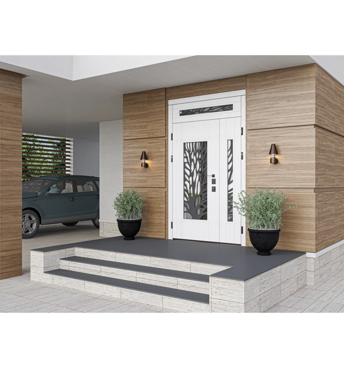 Входные двери Rodos Steel Standart-S F 138 1500 (шпон белый дуб)