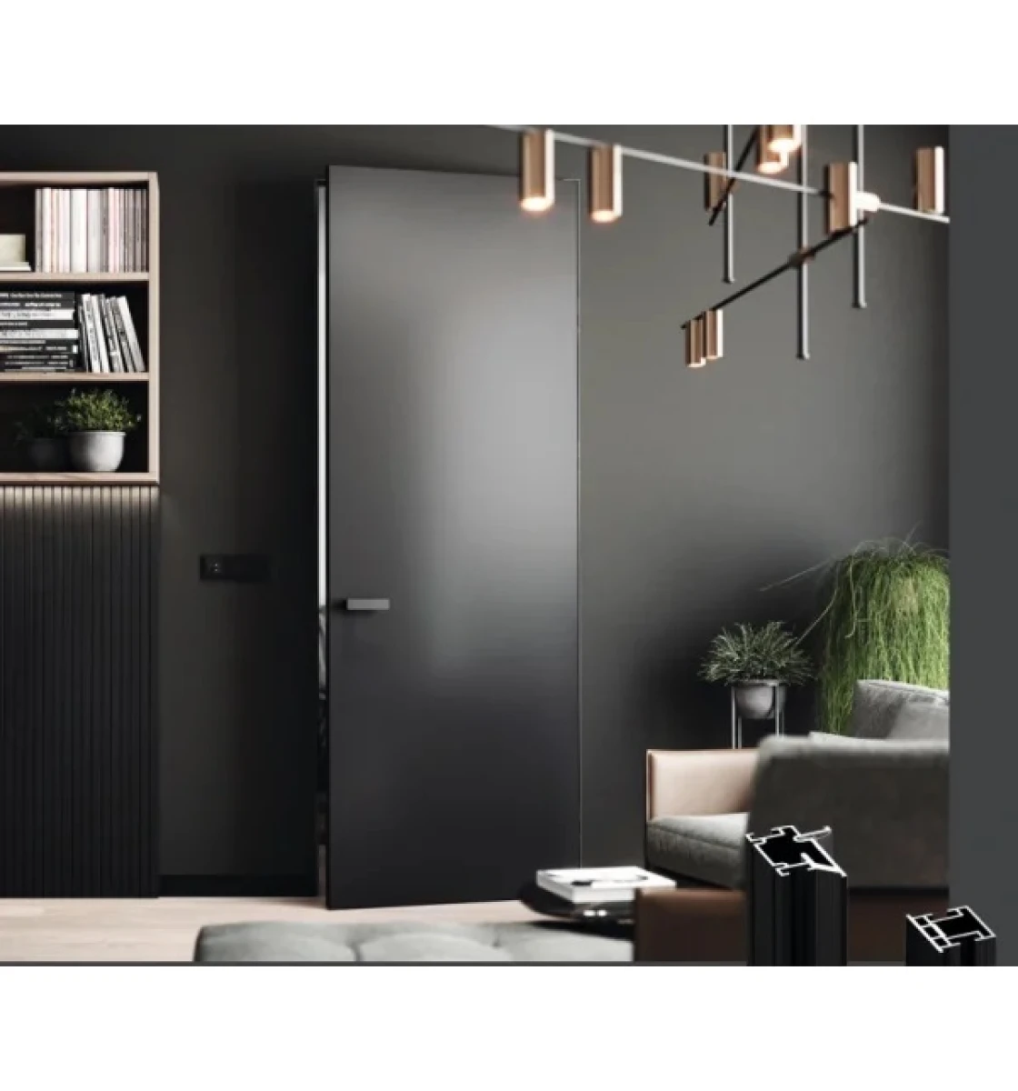Двері міжкімнатні SecretDoors SD Light грунтовані з алюм. каркасом 40мм (ч)
