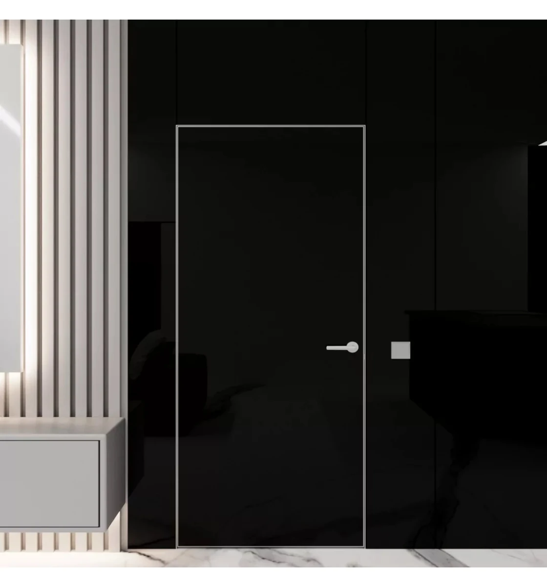 Межкомнатная дверь Danapris Doors Alum Unique 43/51 стекло крашеное (обклад золото)