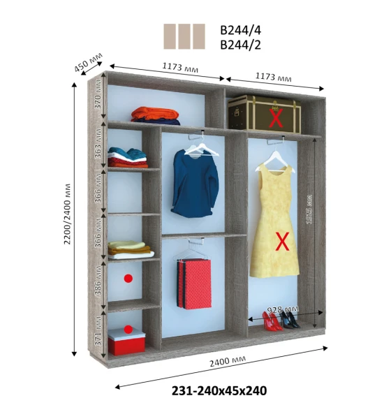 Шкаф купе Виват В 244 (220х45х240)