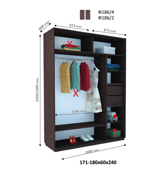 Шафа купе дводверна Фаворит Ф 186 (240х60х180)