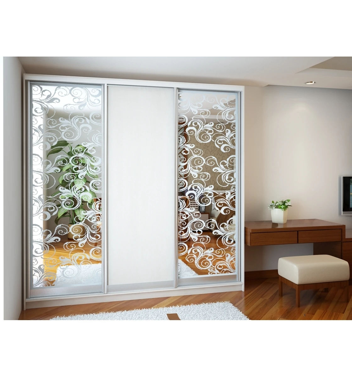 Шкаф-купе RUMBA Ника 3 D-600 (2 двери пескоструй и дверь ДСП) (2400мм x 600мм x 2400мм)