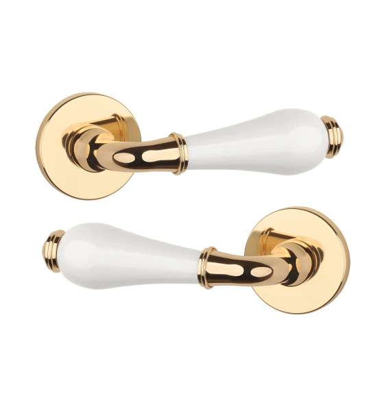 Дверна ручка APRILE DIANELLA R 7S AS поліроване золото/біла кераміка LG/WHITE CERAMICS(тонка розета)
