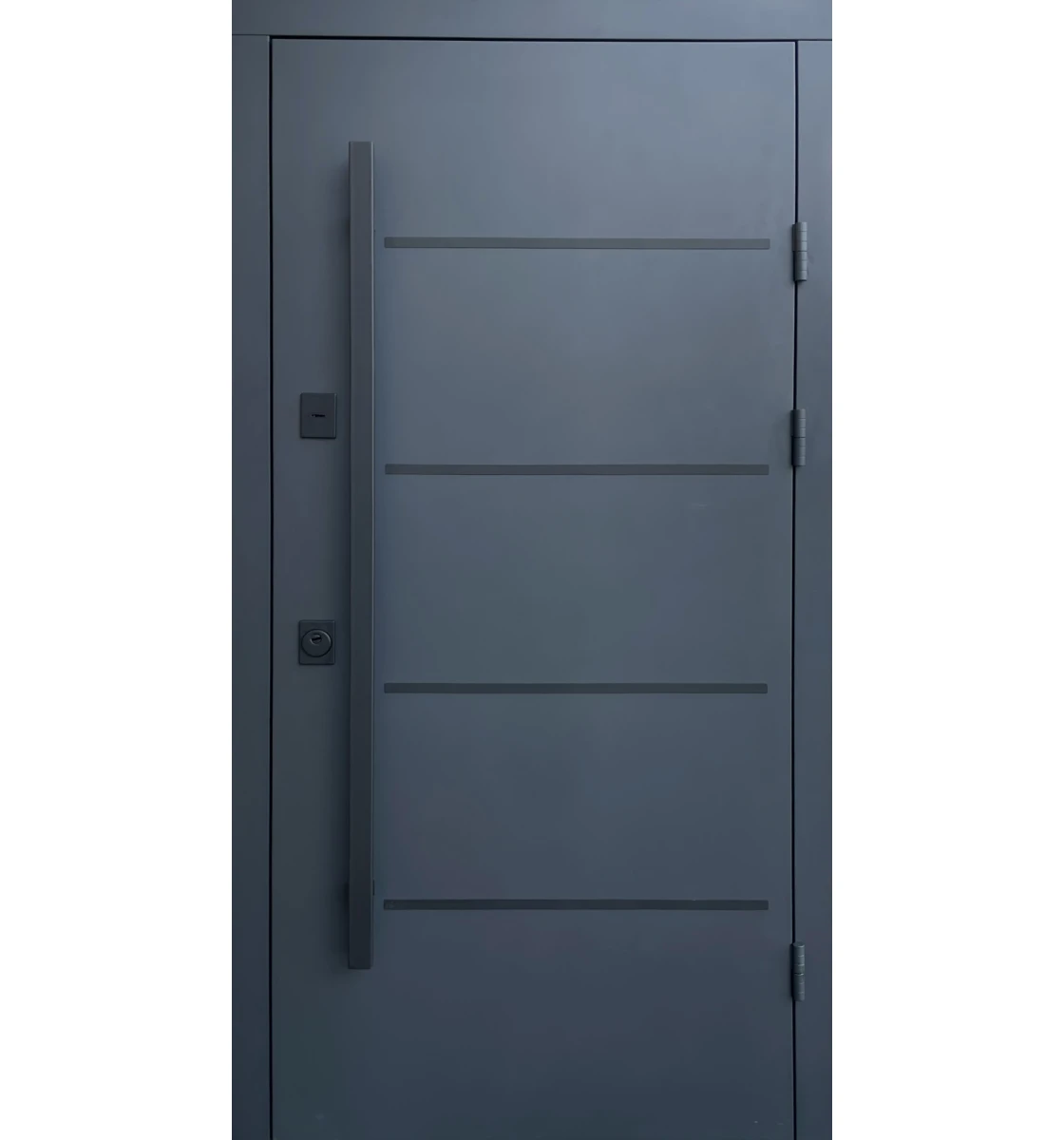Вхідні двері Qdoors Стріт Горизонталь (метал Антрацит 7021/МДФ Біла шагрень,  декор лакобель)