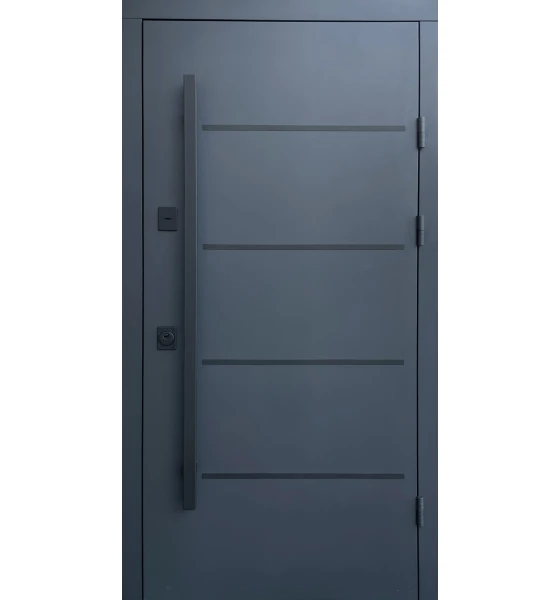 Вхідні двері Qdoors Стріт Горизонталь (метал Антрацит 7021/МДФ Біла шагрень,  декор лакобель)