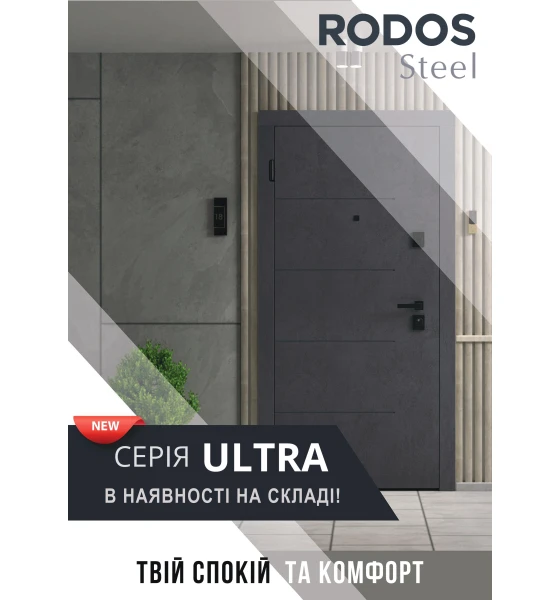 Входные двери Rodos Steel Ultra F 101 (Бетон антрацит/ Каштан белый)