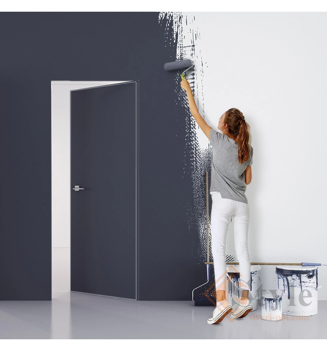 Межкомнатная дверь SecretDoors Universal 45 грунтованная с  алюм. каркасом Inside (ч)